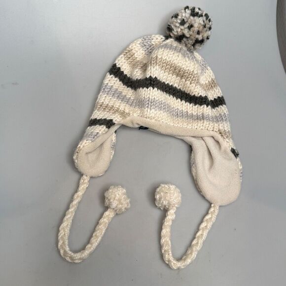 American Eagle Trapper Ear Hat – Cream with Gray, Tan & Black Stripes – Winter - - Picture 6 of 9